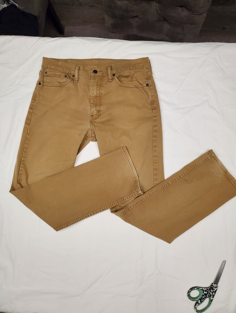 Levi's 513 Slim Straight Jeans Men's 34x32 Khaki Tan Twill Stretch 5-Pocket